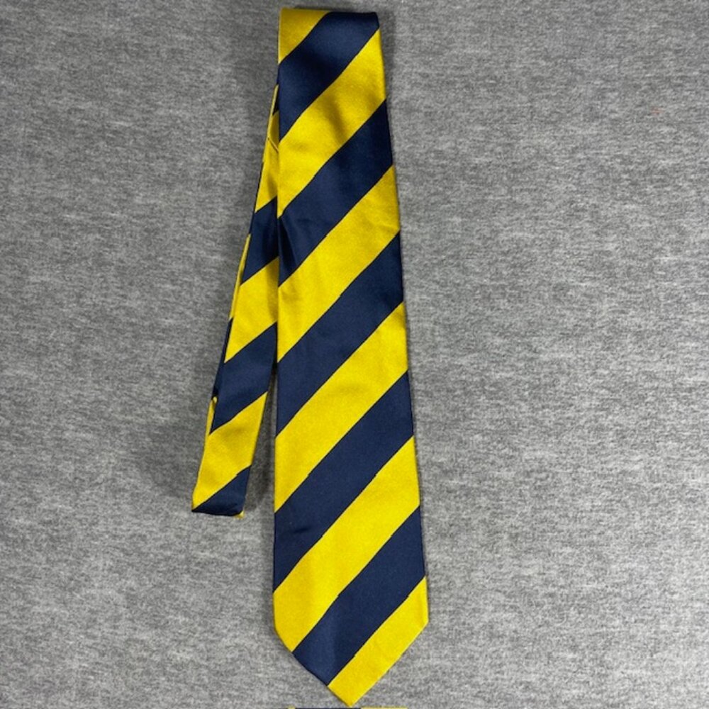 VTG Giorgio Armani Cravatte Gold Navy Striped 100% Silk Tie Italy 4" 80's Preppy